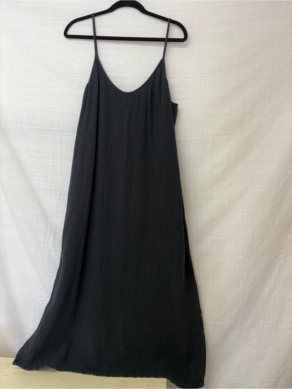 UGG Black Textured Maxi Slip Dress with Spaghetti Straps 100% cotton Size XL